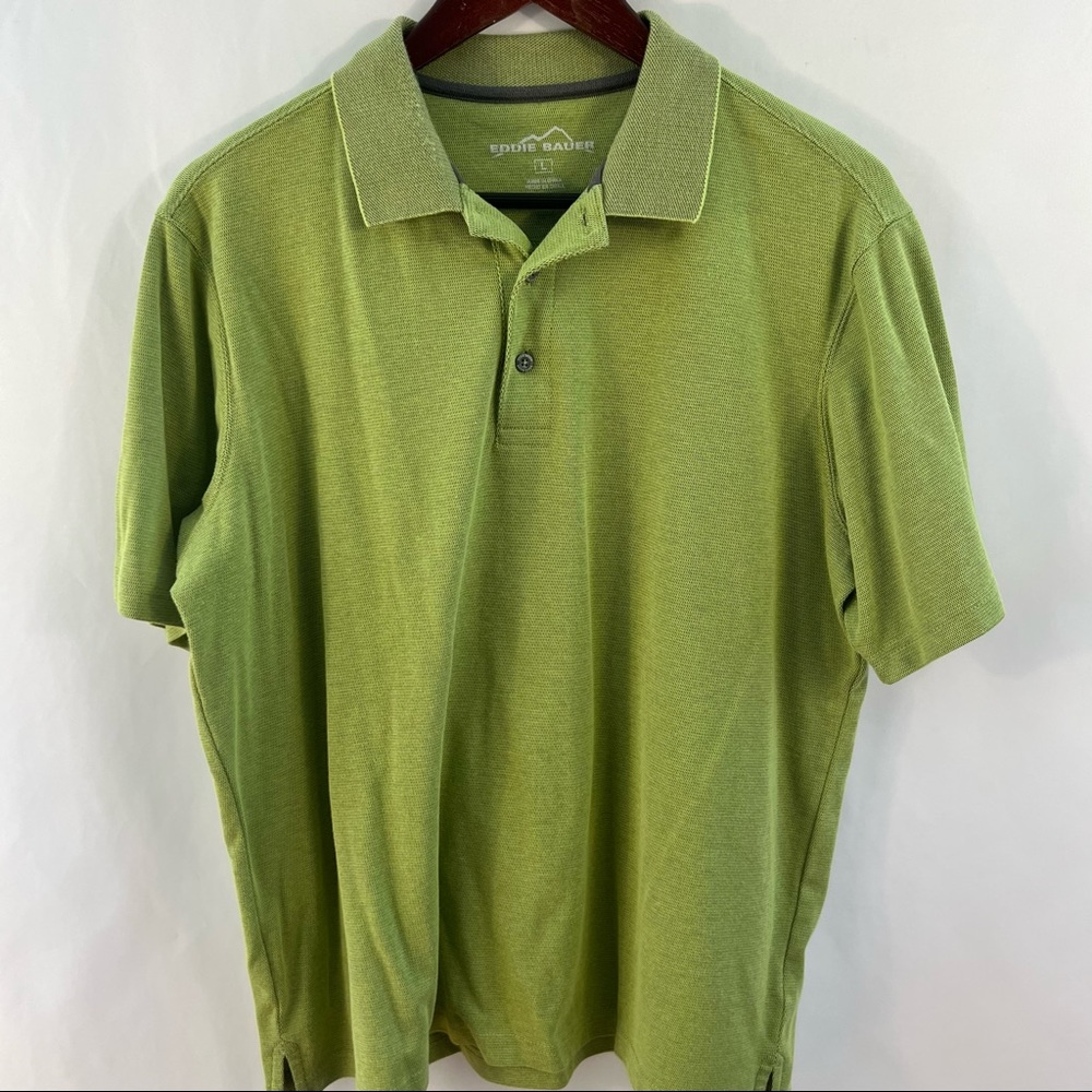 Eddie Bauer Shirt Mens L Large Solid Green Short Sleeve Polo Casual Cotton